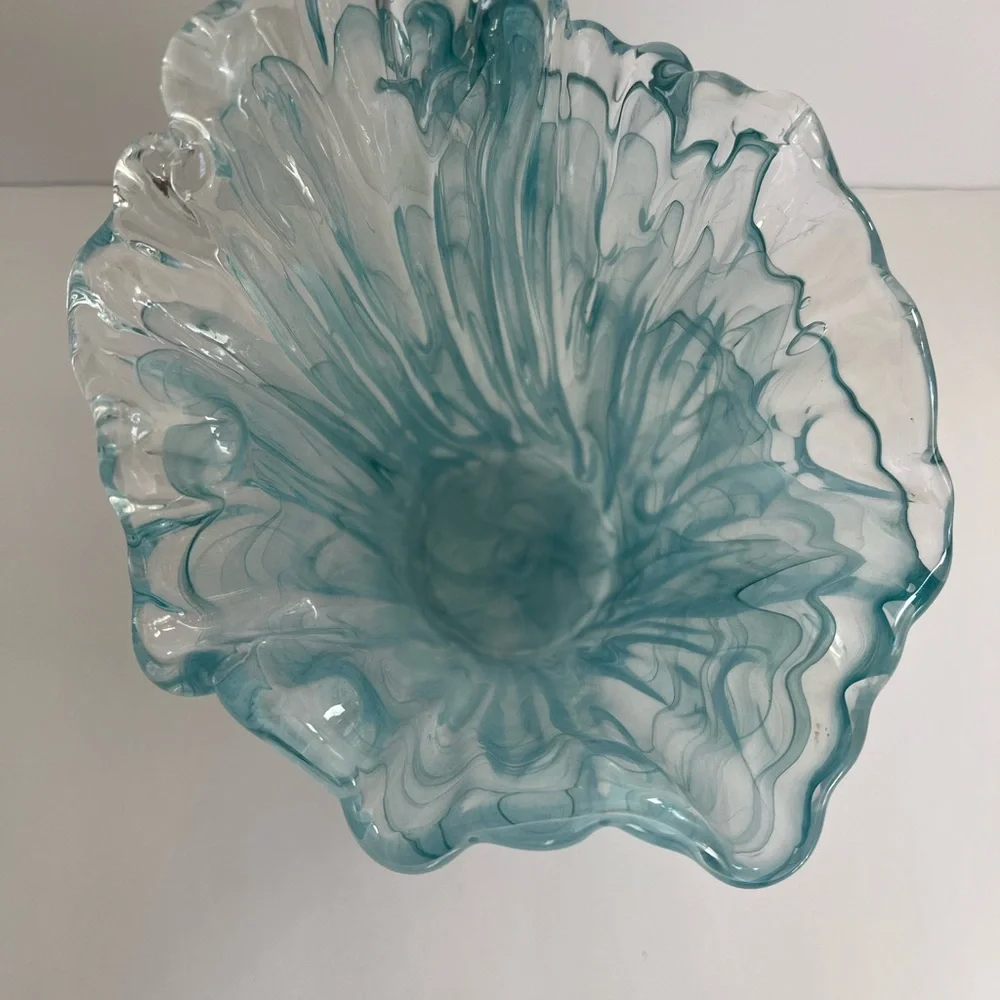 Murano Hand Blown Italian Glass Vase. Blue / Clear. Water Vase. Made In Italy - Picture 5 of 11